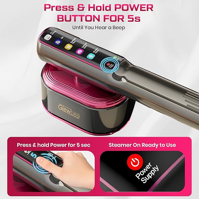 Portable Clothes Steamer, 1200W Touch Screen Handheld Steamer for Clothes, 1s Powerful Wrinkle Remover, All Fabric Modes, Dry & Steam Ironing for Home & Travel, 10s Fast Heat-up-Gray