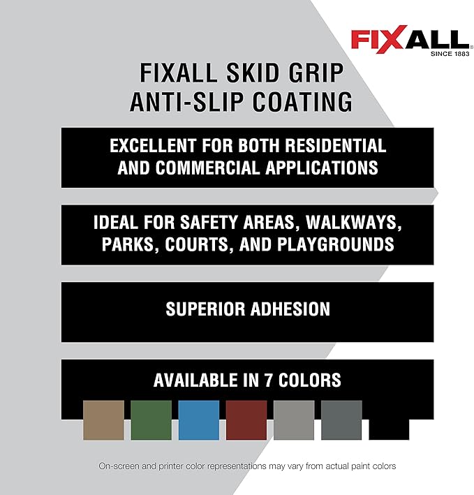 FIXALL Skid Grip Anti-Slip Coating, 1 Gallon, Slate, Exceeds ADA Standards, Ideal for Safety Areas, Slip-Resistant Pavement, Cement & Concrete Paint