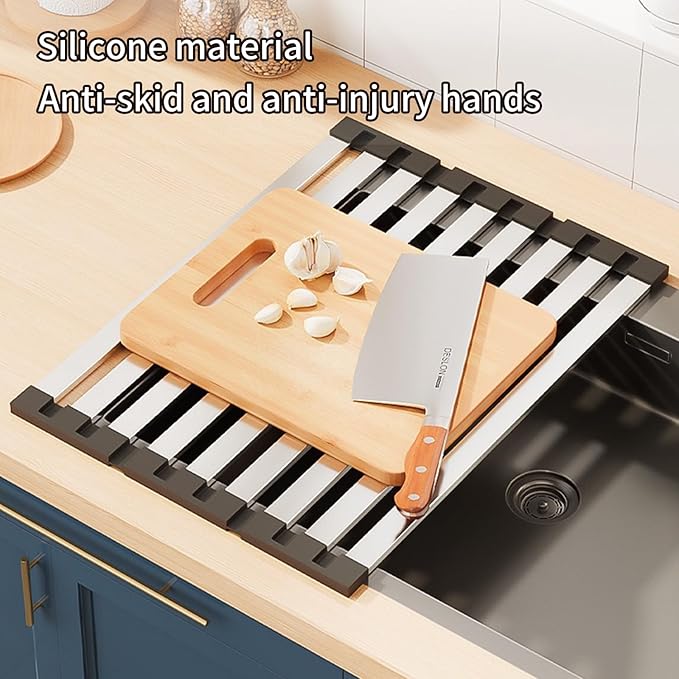 Foldable Dish Drying Rack, Over The Sink Dish Drying Rack ，Dish Drying mat，Dish Drying mats for Kitchen Counter，Stainless Steel Multifunctional mat (19.69×12.8in)