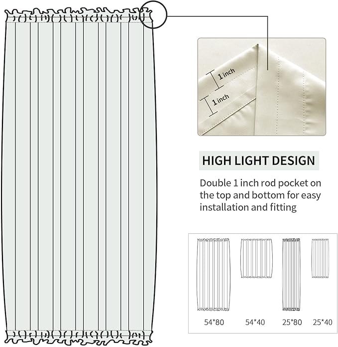 DWCN French Door Curtains – Rod Pocket Thermal Blackout Curtain for Window/Patio Doors/Doorways/Classroom/Kitchen for Privacy, 25W by 40L Inches, 1 Panel with Tieback, Light Beige