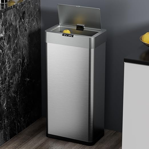 TLSUNNY 13.2 Gallon Motion Sensor Trash Can,Touchless Automatic Garbage Can,Brushed Stainless Steel Smart Bin,with Bag Holder,Soft Close Lid,for Kitchen,Office,RV,Bedroom,Living Room (Silver, 50L)