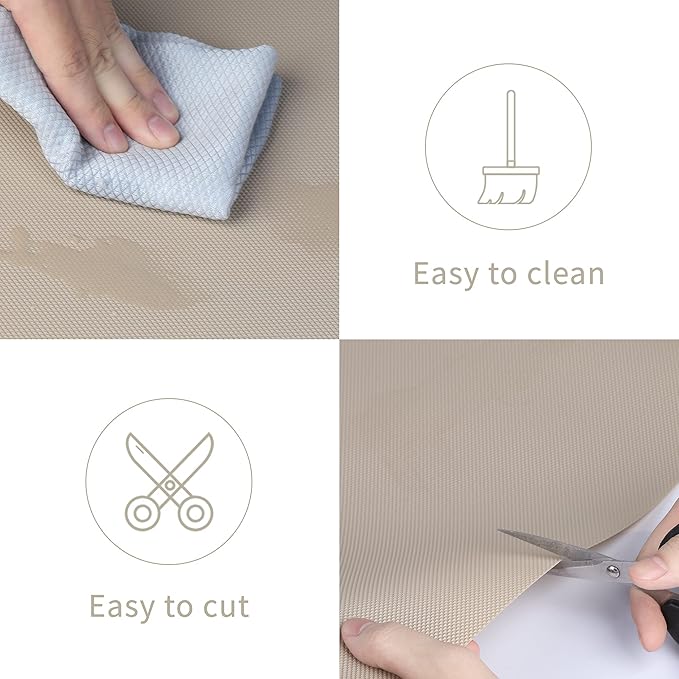 Kitchen Shelf Liner Drawer Liners, Non-Adhesive Refrigerator Liners Waterproof Fridge Mats with Strong Durable Kitchen Cabinets Mat for Drawers, Shelves, Pantry Khaki