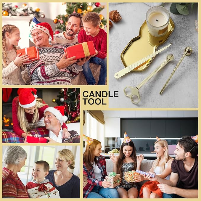 3-in-1 Candle Accessory Set, Wick Trimmer, Candle Snuffer, Wick Spoon, Stainless Steel Material Perfect for Candle Lovers(Gold)
