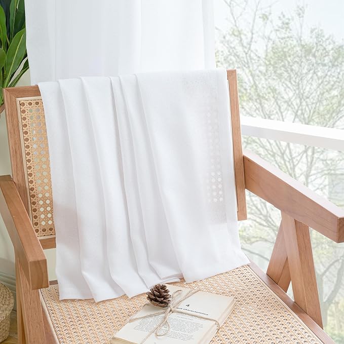 YoungsTex White Linen Curtains 80 Inch Length for Living Room, Light Filtering Semi Sheer Window Drapes Rod Pocket Back Tab Curtain for Bedroom Office Rustic Privacy, 2 Panels, 52 X 80 Inch