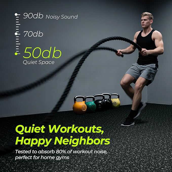 1/2in Thick 48 Sq Ft Rubber Top High Density EVA Foam Exercise Gym Mats Non-Slip 12 Pcs - Interlocking Puzzle Floor Tiles for Home Gym Heavy Workout Equipment Flooring - 24 x 24in Tile, Black & White