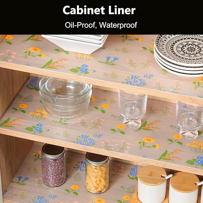 INNOLITES INNOLITES Non-Slip Shelf Liner – Cabinet & Drawer Liner Non-Adhesive – Waterproof Oil-Proof – Durable EVA with Floral for Kitchen Cabinets Refrigerator – BPA-Free, Easy to Cut 17.7" x 197"