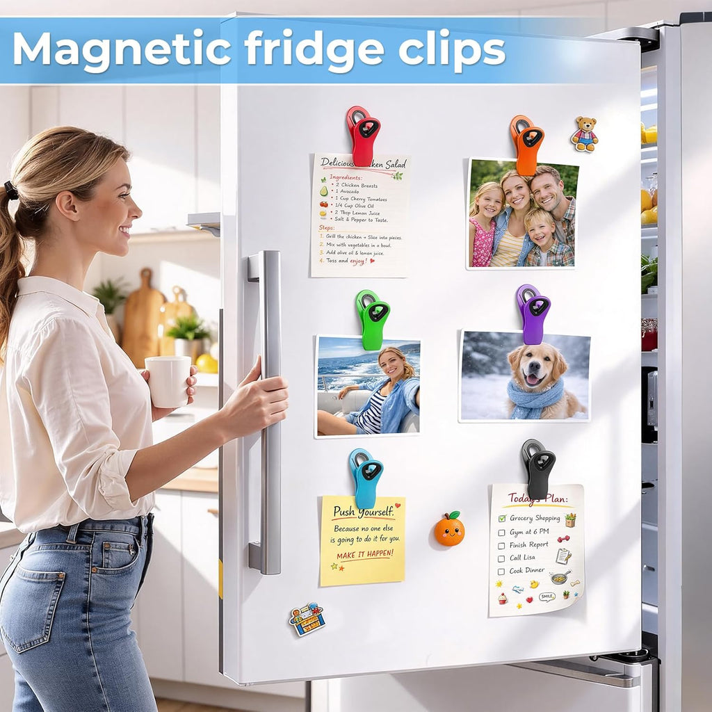 12 Pack Magnetic Chip Clips for Food Packages, Kitchen Clips with Magnet for Refrigerator, Plastic Assorted Colors for Food Storage