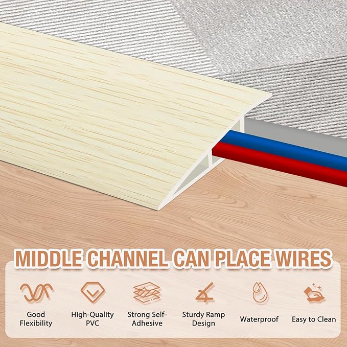Floor Transition Strip Self Adhesive Vinyl Door Threshold for Doorways Carpet Edging Trim Overlap Edge Reducer for Laminate Floor, Carpet, Tile (Beige Wood Grain, 2/5" to 3/5", 10Ft)