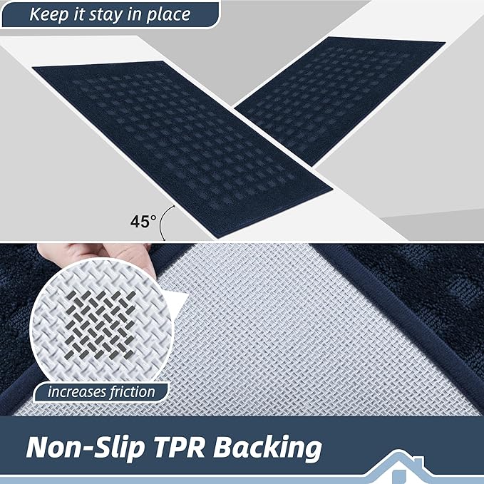 BEQHAUSE Waffle Door Mats Indoor 24"x36", Dog Mat for Muddy Paws Absorbent and Dirt Resist Floor Mats Non-Slip Washable Rugs for Entryway, Welcome Mat for Front Back Door, Muddy Wet Shoes, Navy Blue