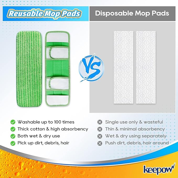 KEEPOW XL Mop Pads Compatible with Swiffer Sweeper XL, 6 Pack Wet Pads Refills Dry Sweeping Cloths, Reusable Pads for X-Large