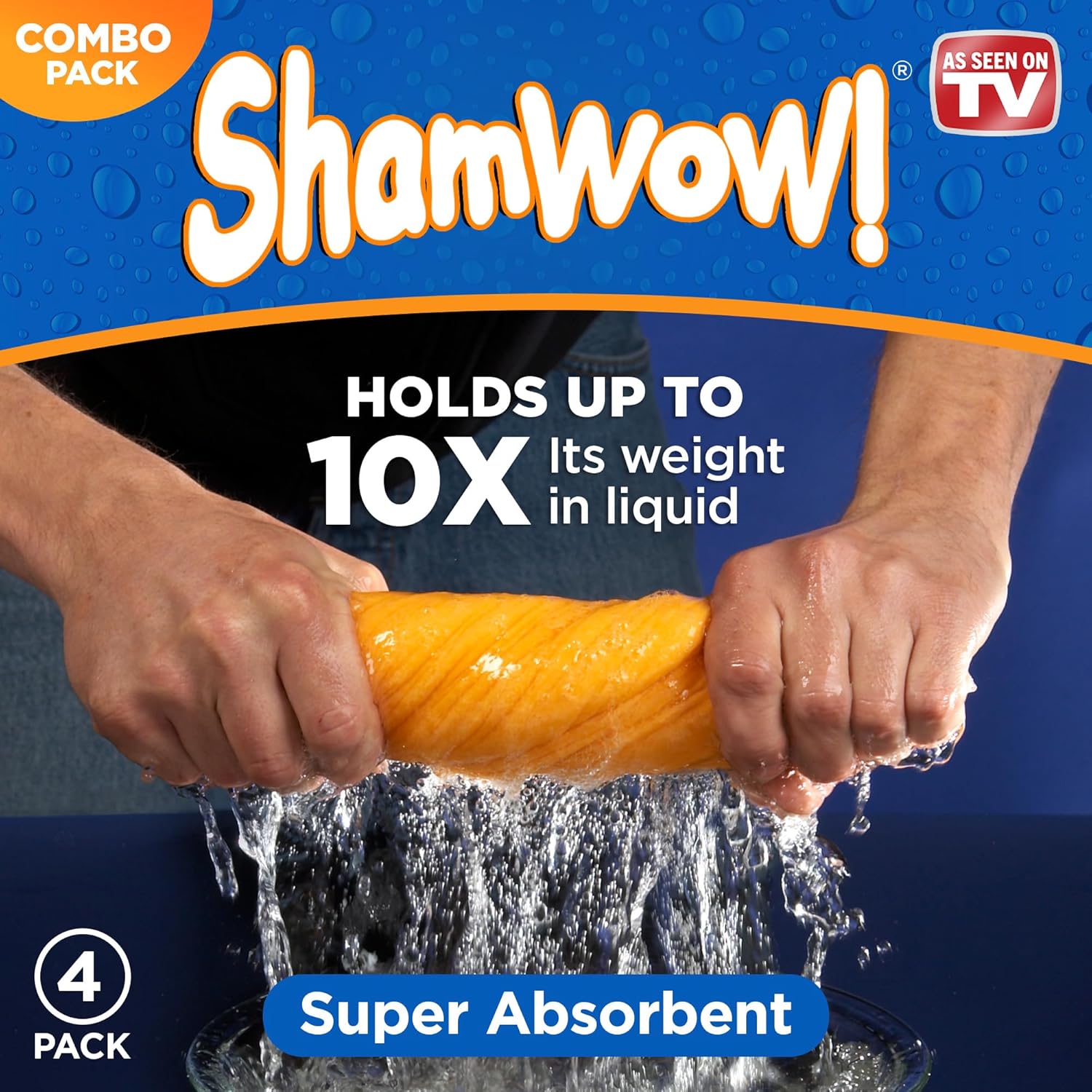 Original Super Absorbent Multi-Purpose Cleaning Shammy Chamois Towel Cloth - Holds 10X its Weight in Liquid - Machine Washable - Will Not Scratch (4 Pack: 2 Large Orange & 2 Small Blue).