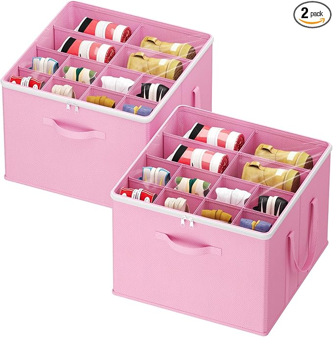Lifewit Shoe Storage Organizer for Closet Fits 12-16 Pairs, Fabric Large Shoe Box Storage Containers with Clear Cover, Foldable Bins Fit for Boots Heels Sneakers 17"(L) x 17"(W) x 12.5"(H) 2 Pack Pink