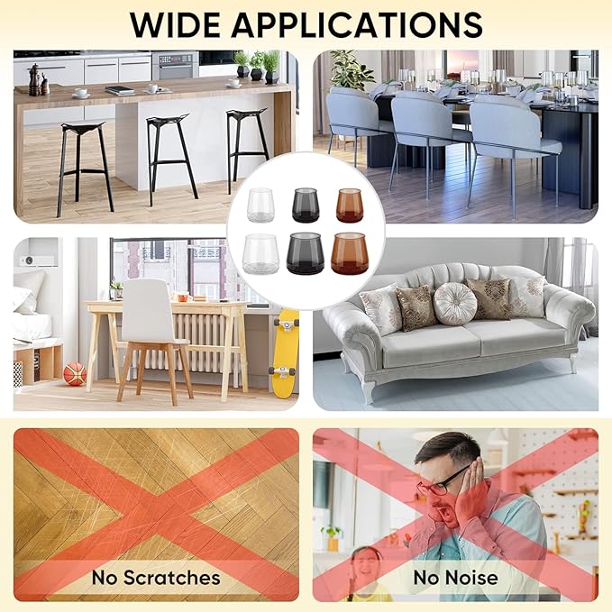 BALEINE 16 Pack Silicone Chair Leg Floor Protectors, Stool Leg Protectors Cap, Non-Slip Chair Leg Caps for Hardwood Floors (Clear & Small, 16 Pack)