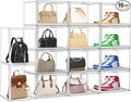 10 Pcs Clear Purse Storage Boxes, Plastic Shoe Boxes Stackable Acrylic Display Case Shoe Organizer with Magnetic Lid, Acrylic Display Box for Collectibles,Purse Organizer,Handbag,Shoes Size 14