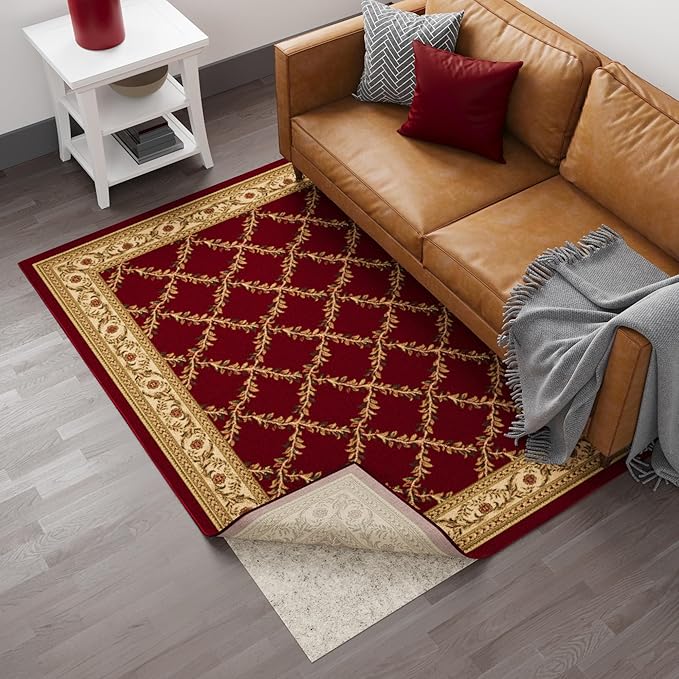 Ottomanson 5' x 7'8" Non-Slip Rug Pad Gripper 1/12 Inch Ultra Thin Dual Surface Felt + Rubber Gripper - Safe for All Floors, Cream