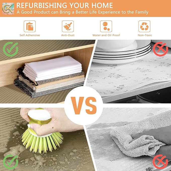 Self-Adhesive Shelf Liner Kitchen Liner, Waterproof Backed Paper Easy Peel and Stick Contact Liner Without Residue for Decor Your Desk Surface, Kitchen Countertops (Dark Khaki, 11.8 x 59 inches)