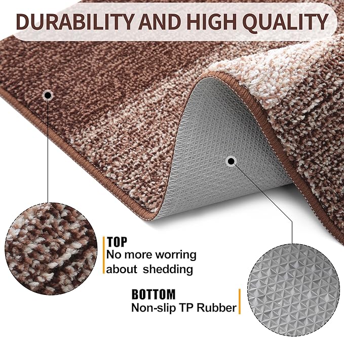Kitinjoy Indoor Outdoor Door Mat, 59x36 Non-Slip Absorbent Dirt Trapper, Low-Profile Washable Inside Entrance Front Floor Mat, Sturdy Soft Entry Doormats for Entryway, Brown