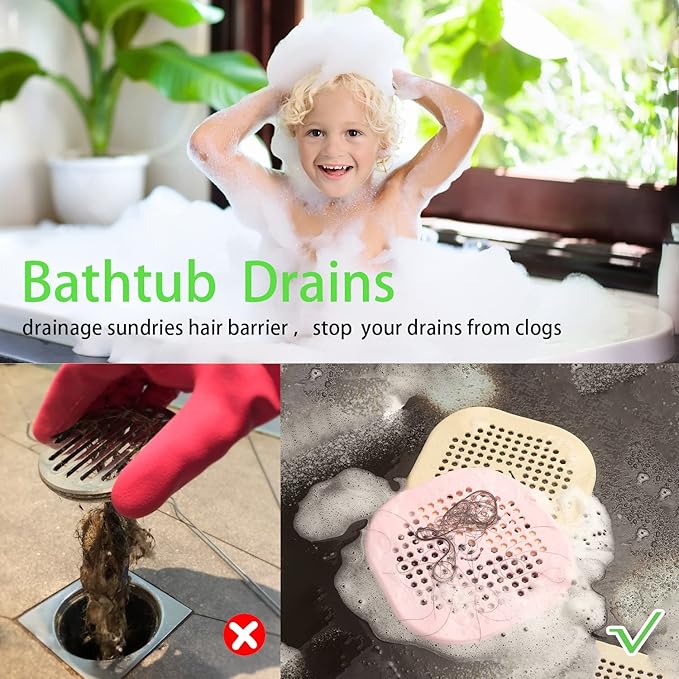 2 Pack Drain Cover Hair Catcher Silicone Drain Protector Hair Stopper for Shower Kitchen Bathroom Bathtub Black