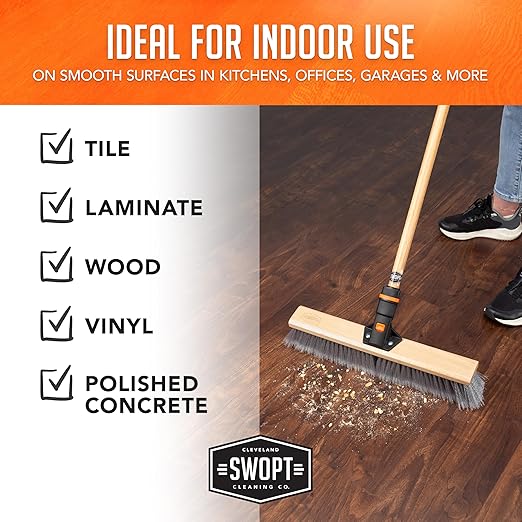 SWOPT 18” Premium Multi-Surface Push Broom Head — Indoor and Outdoor Push Broom — Cleaning Head Interchangeable with All SWOPT Cleaning Products for More Efficient Cleaning and Storage
