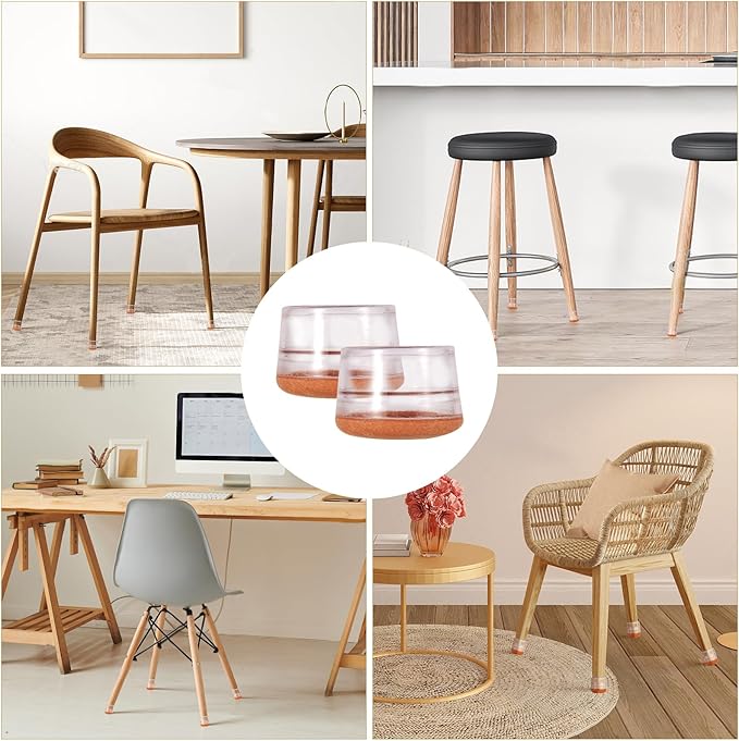 Chair Leg Floor Protectors Medium 24Pcs,Silicone Chair Leg Protectors for Hardwood Floors/Tiles,360°Wrapped Felt Bottom to Prevent Scratch and Reduce Noise, Round Clear