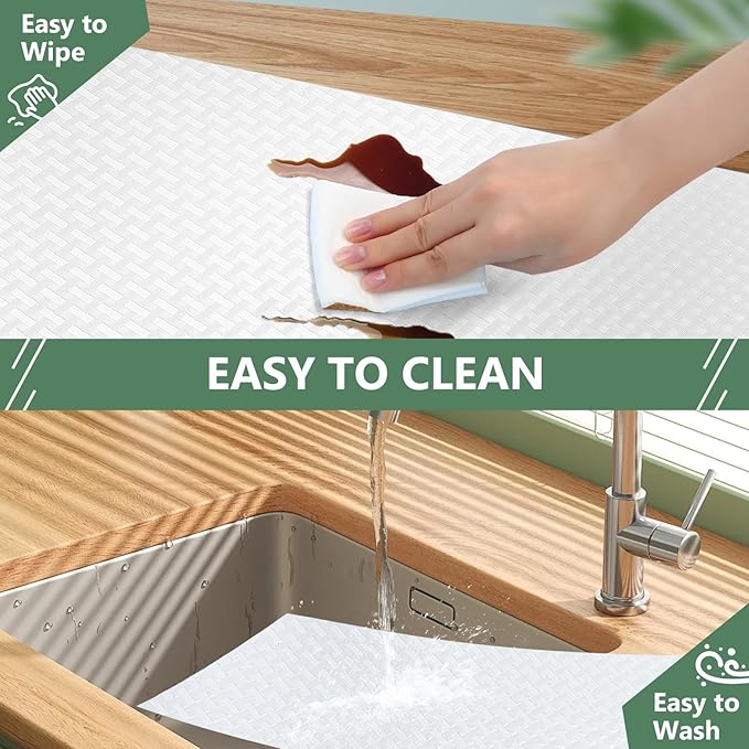 Shelf Liners, Non-Adhesive Drawer Liner, Waterproof & Oil-Proof Kitchen Cabinet Cupboard Liner Plastic EVA Material BPA Free Fridge Liner Mats Paper Protector for Shelves (White/12in x 60in)