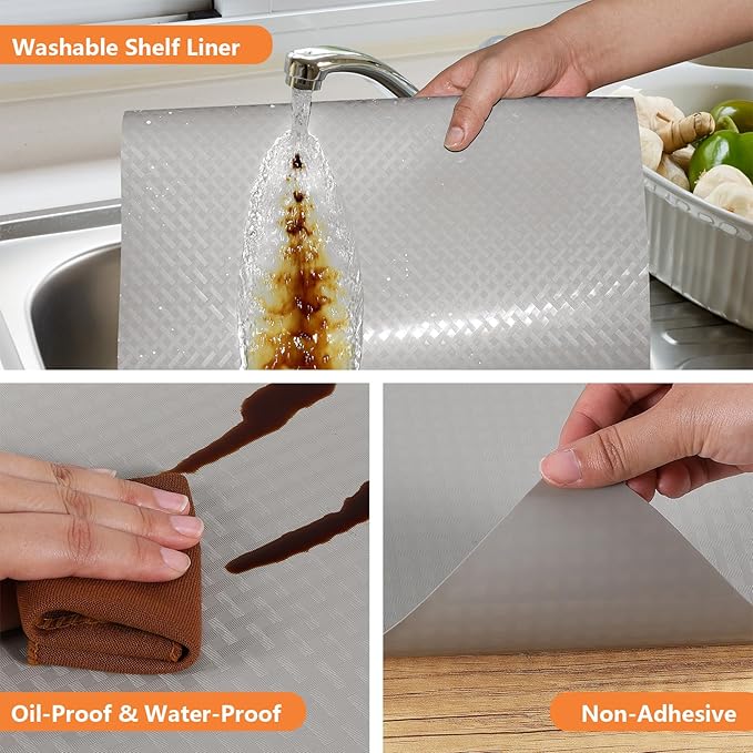 Light Gray Shelf Liners for Kitchen Cabinets Refrigerator Liners Waterproof & Oil-Proof Kitchen Cupboard Liner Drawer Mats EVA Material Non Adhesive Fridge Liner for Shelves 23.6 x 157.4 Inches