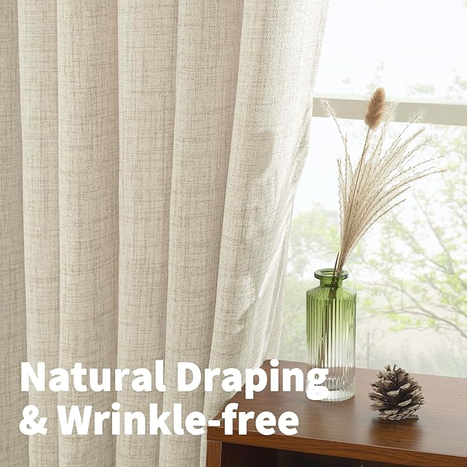 YoungsTex Linen Curtains 54 Inch Length for Kitchen, Light Filtering Semi Sheer Small Window Drapes Rod Pocket Back Tab for Living Room Cafe Farmhouse, Linen, 2 Panels, 42 X 54 Inch
