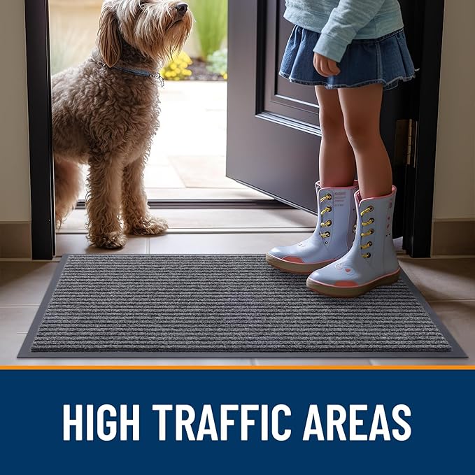 OLANLY Front Door Mat Indoor Outdoor Entrance, Waterproof Heavy Duty Doormat, Fade Resistant, Low Profile, Easy Clean Patio Porch Welcome Floor Mats for Entry, 40x32, Grey