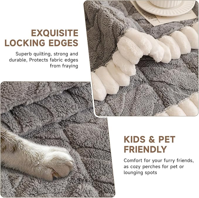 OTOB Plush Couch Cover for Dogs Washable, Non Slip Fuzzy Soft Armrest Backrest Sofa Slipcovers Geometric Jacquard Pet Friendly Couch Covers Protector All Season, 1 Piece (Gray, 27.6"x27.6")