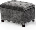 Joveco Storage Ottoman Bench, Rectangle 24" Velvet Foot Rest Stool Square Footstool for Living Room, Bedroom, Charcoal Grey