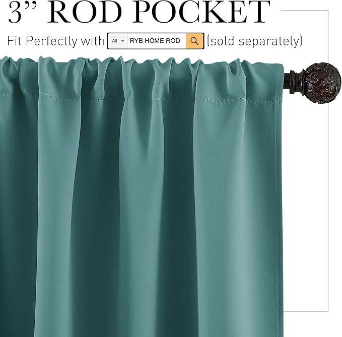 RYB HOME Bathroom Window Curtains - Super Soft Blackout Privacy Curtains for Baby Nursery Bedroom Basement Garege Workshop Kitchen Dining Living Room, W 29 x L 30, Teal, 2 Pcs
