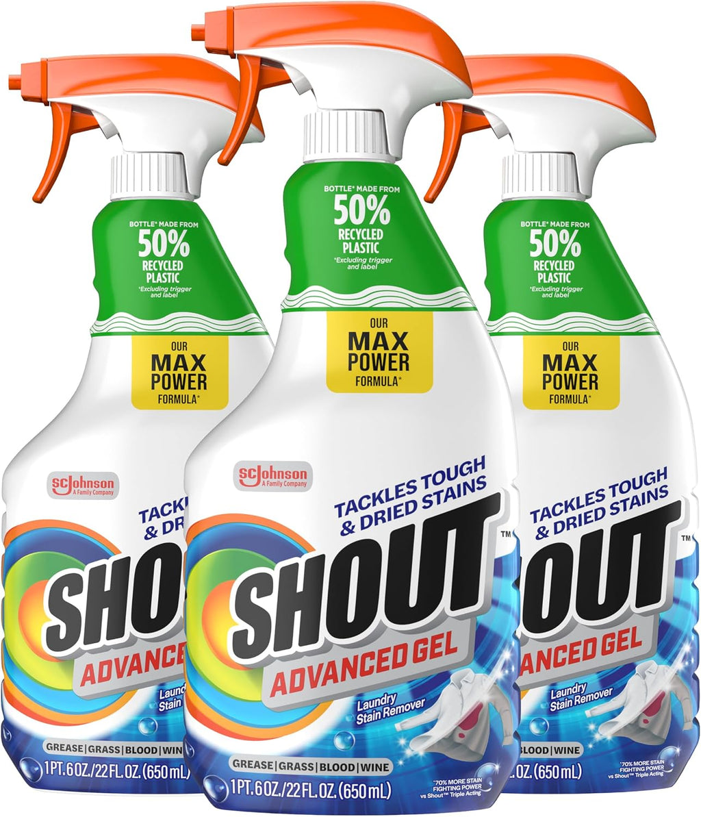 Shout Advanced Spray and Wash Laundry Stain Remover Gel, Best Shout Formula, 22 oz - Pack of 3
