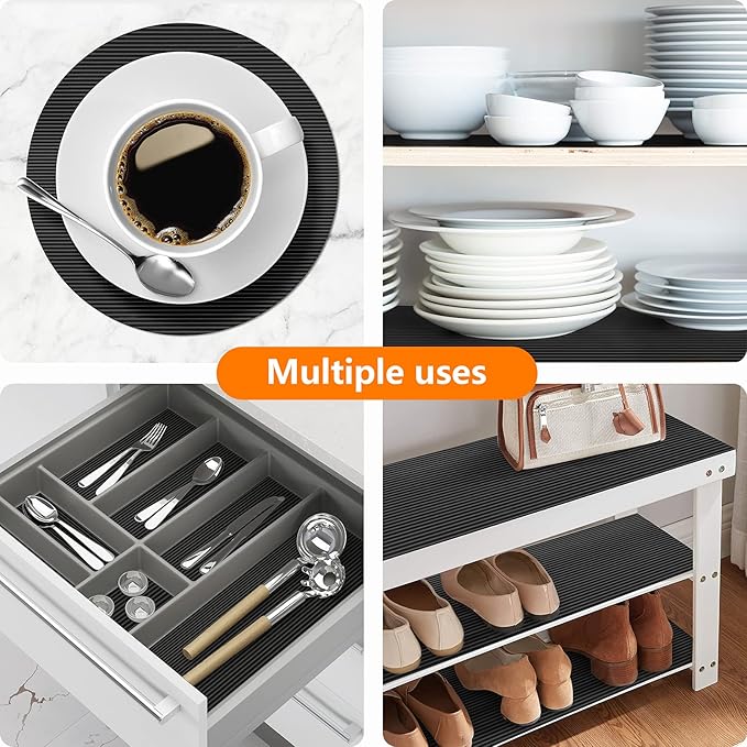 Shelf Liners for Kitchen Cabinets Non Adhesive Drawer Liner EVA Material Cupboard Mat Refrigerator Mats Washable Fridge Liner for Cabinet, Storage and Desks 11.8 x 59 Inches Black