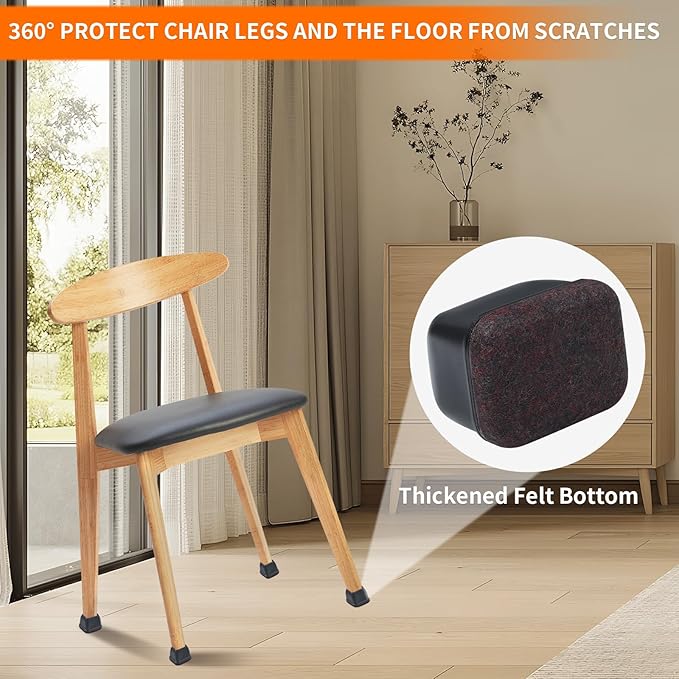 Ezprotekt 8 Pcs Rectangle Black Felt Chair Leg Floor Protectors for Hardwood Floors, Rectangle Silicone Chair Leg Caps, Furniture Leg Covers Cups for Chair Table (Fit L :1.3-1.7", W: 0.6-0.9")