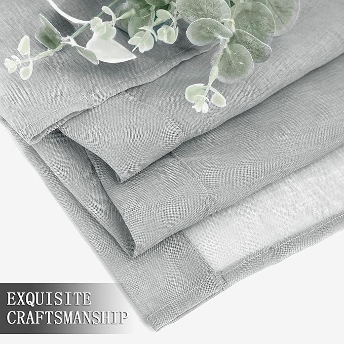 Tollpiz Sheer Curtain Linen Textured Bedroom Curtains Sheer Light Filtering Rod Pocket Voile Curtain for Living Room, 54 x 95 inches Long, Silver Grey, Set of 2 Panels