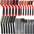Sumind Wire Cleaning Brush Set Nylon/ Stainless Steel/ Brass Metal Brush with Curved Handle Grip Paint Remover for Cleaning, Rust, Drill, Scrub, Grout Cleaner Tool (15 Pcs,Red and Black)