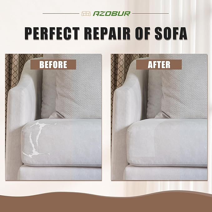 Azobur Fabric Couch Repair Patch 8.3 x 11 inches,Self-Adhesive Fabric Repair Patch for Furniture,Handbag,Sofa,Car Seats-(White)