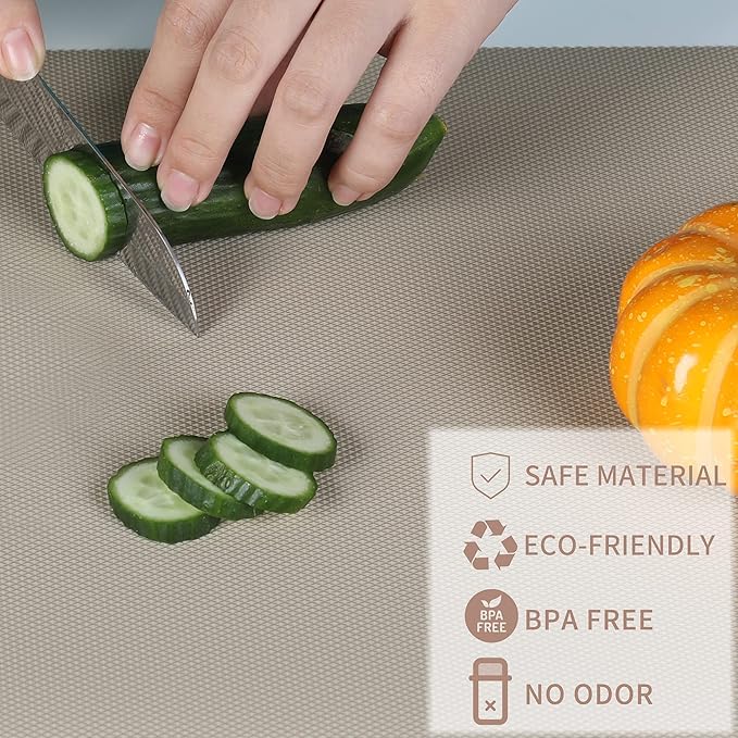 Kitchen Shelf Liner Drawer Liners, Non-Adhesive Refrigerator Liners Waterproof Fridge Mats with Strong Durable Kitchen Cabinets Mat for Drawers, Shelves, Pantry Khaki