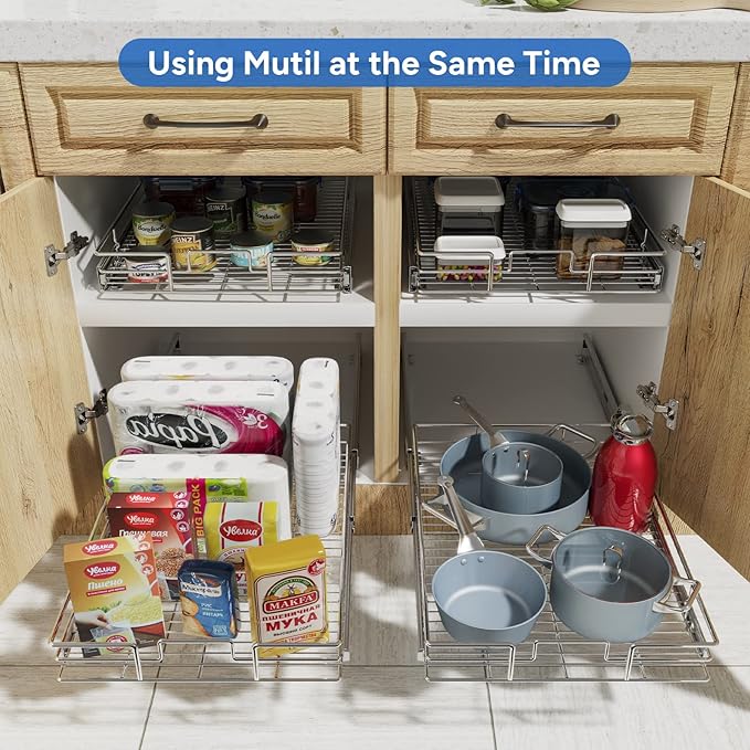 ROOMTEC Pull Out Cabinet Organizer, Cabinet Pull Out Shelves 11" W x 18" D, Heavy Duty Cabinet Drawers Slide Out Kitchen Cabinet Organizers Storage Shelf