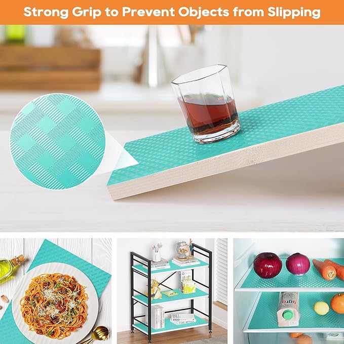 Blue Shelf Liners for Kitchen Cabinets Refrigerator Liners Waterproof & Oil-Proof Kitchen Cupboard Liner Drawer Mats EVA Material Non Adhesive Fridge Liner for Shelves 17.5 x 236.2 Inches
