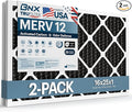 BNX TruFilter 16x25x1 MERV 12 Odor Defense (2-Pack) AC Furnace Air Filter with Activated Carbon - MADE IN USA - Pleated Air Conditioner HVAC AC Furnace Filters - Removes Odor, Mold, Bacteria, Smoke