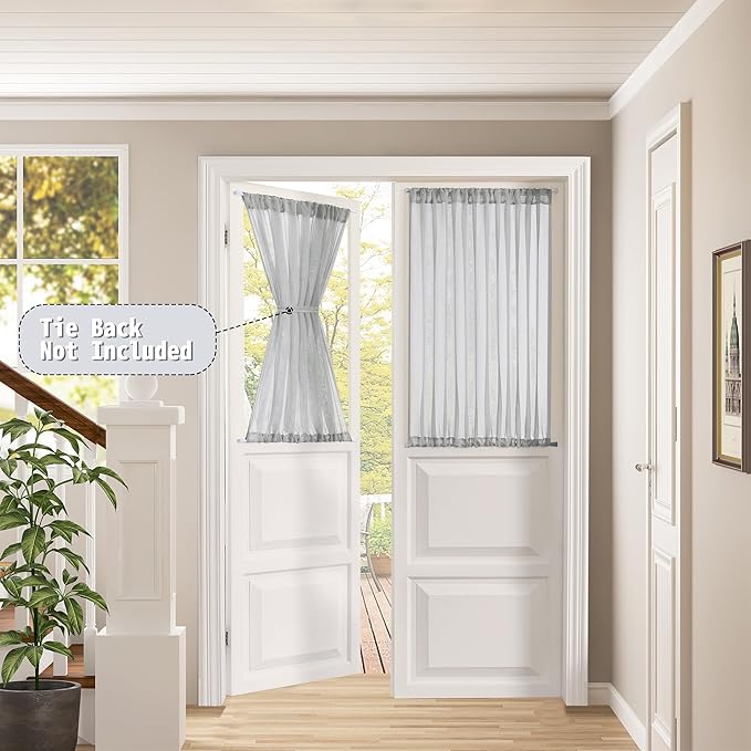 Tollpiz Short Sheer Door Curtains Closet Linen Textured Curtains Sheer Doorway Light Filtering Voile Patio Glass Door Rod Pocket Curtain French Door, 54 x 40 inches Long, Silver Grey, Set of 1 Panel