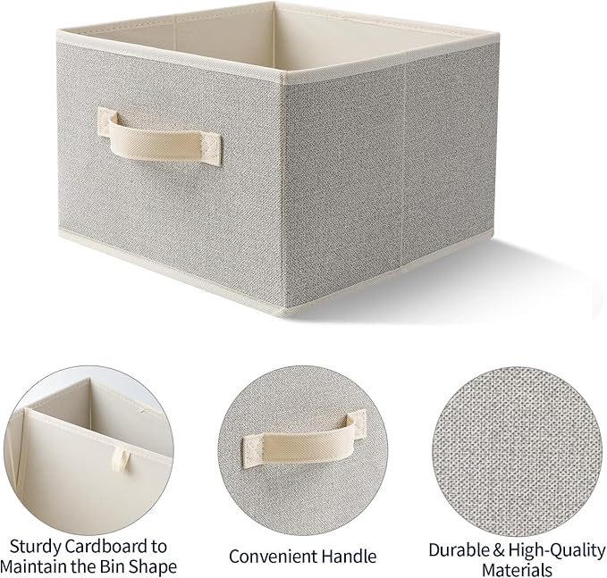 Storage Baskets, 11-Inch Woven Fabric Bins, Storage Cubes with Reinforced Handles, Organizer Bins for Closet Shelves, Foldable, for Toys, Clothes, Natural Beige (4PCS/Beige-11*11*7.8inch)