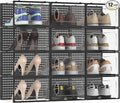 12 Pack X-Large Modular Clear Plastic Stackable Shoe Storage Organizer for Closet, Space Saving Versatile Sneaker Shoe Rack Containers Bins Holders, Portable Closet Organizers and Storage, Black02