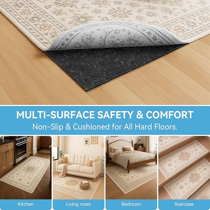 Warmstar 9x12 FT Non Slip Rug Pad,100% Waterproof Felt Rug Pad for Hardwood Floors,1/4” Thick Soft Carpet Pad with Natural Rubber Backing, Secure Grip & Floor Protection