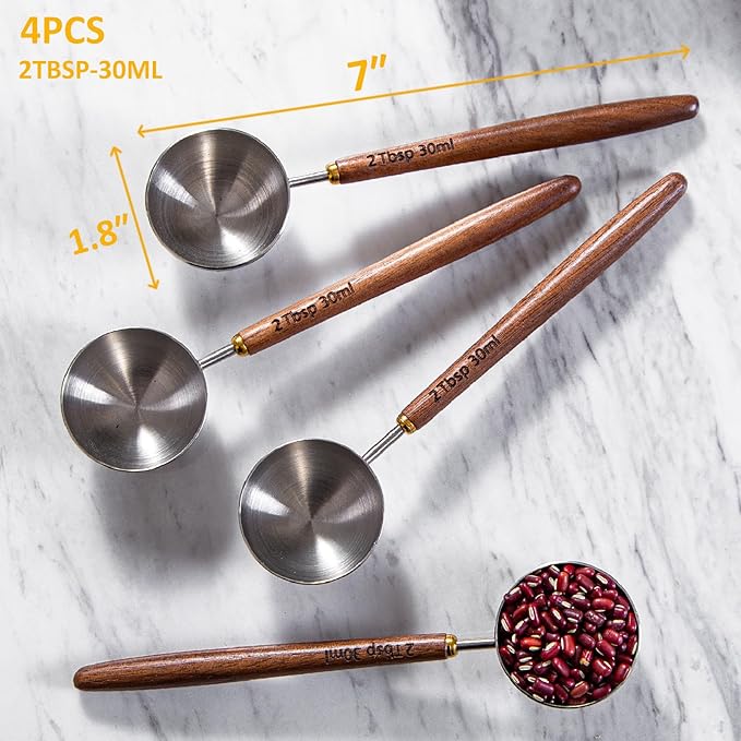 4PCS Wood Scoops for Jars Wooden Scoops for Canisters 2Tbsp Measuring Spoons for Coffee Bean Powder Coffee Scoop Measuring Scoop for Salt Sugar Multipurpose-Black Walnut+304 Stainless Steel