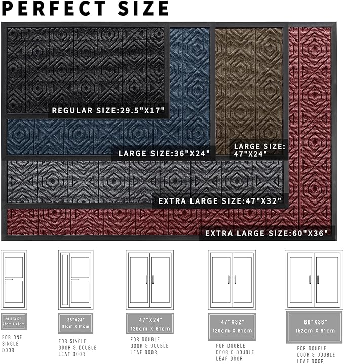 Yimobra Door Mat, Outdoor Indoor Entrance Welcome Mat, Heavy Entry Front Door Mat, Stain & Fade Resistant, Low Profile, Sturdy Rubber, Easy Clean Patio Floor Mat, Waterproof, 36 x 24, Gray