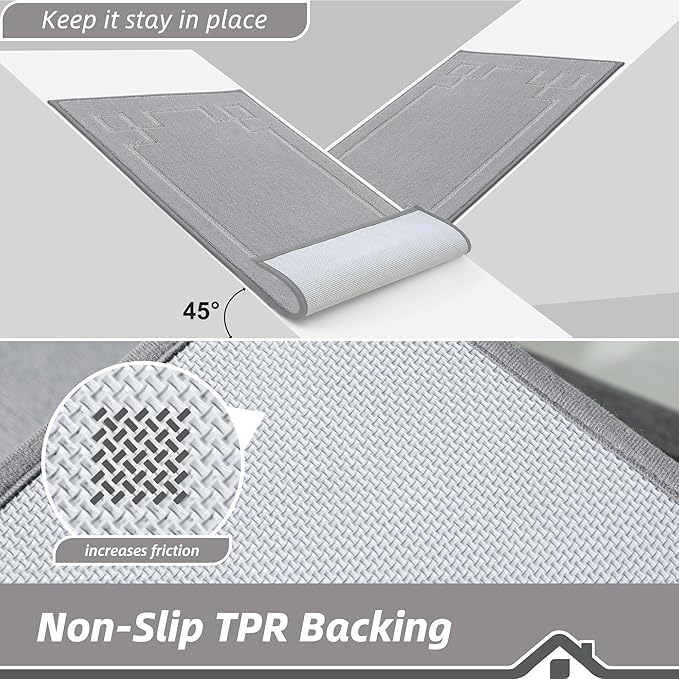 BEQHAUSE Door Mat 24" x 60", Non-Slip Door Mats Indoor Entryway Rugs Washable Low-Profile Absorbent and Stain Resist Floor Mats, Dog Door Mat for Front Back Door, Muddy Wet Shoes & Paws, Light Grey
