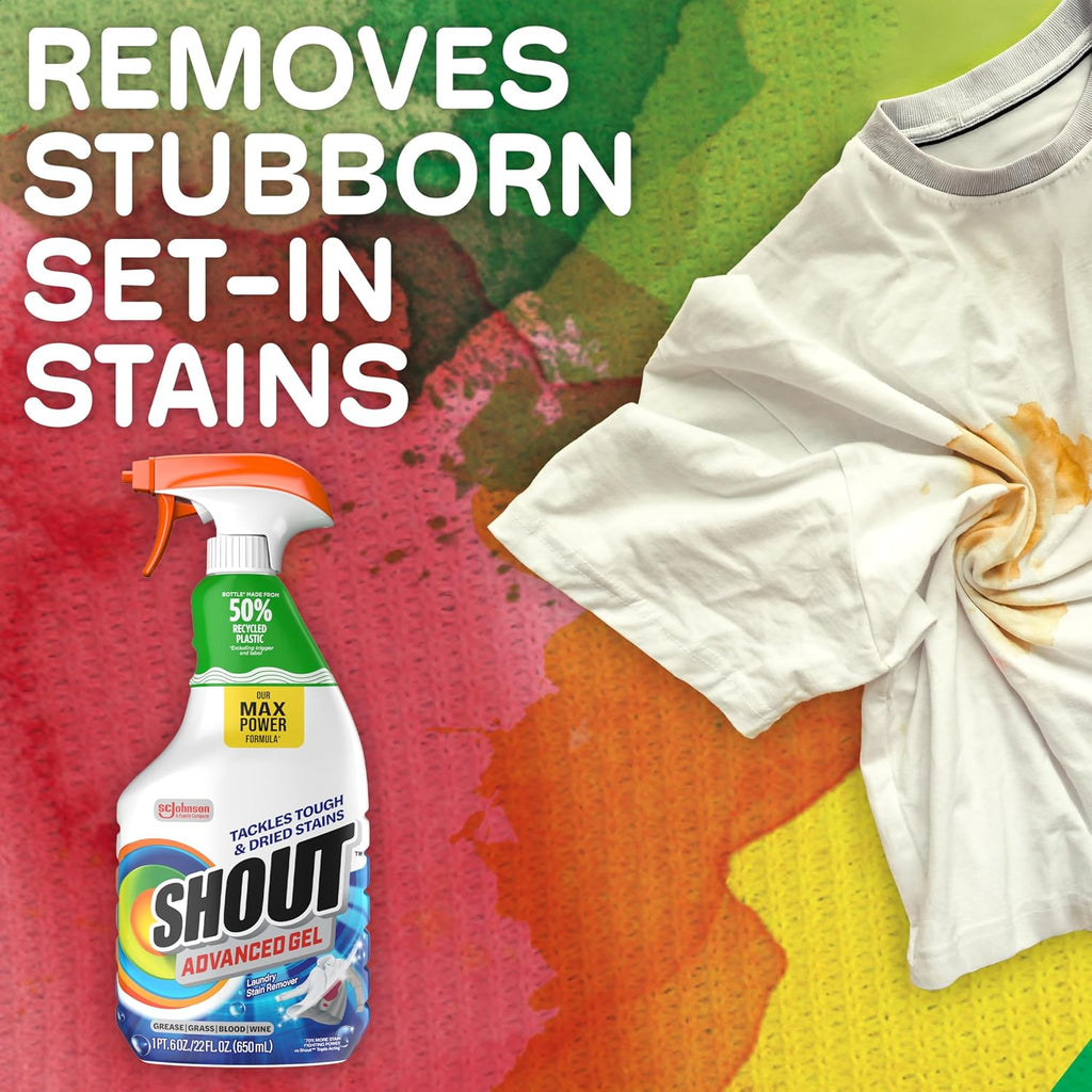 Shout Advanced Spray and Wash Laundry Stain Remover Gel, Best Shout Formula, 22 oz - Pack of 3