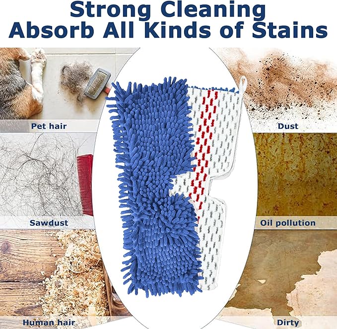 3 Pack Microfiber Mop Head Refills for O-Cedar Dual-Action Flip Mop, Reusable Chenille & Microfiber Pads for Dry and Wet Use, Compatible with Hardwood and Multi-Surface Floors